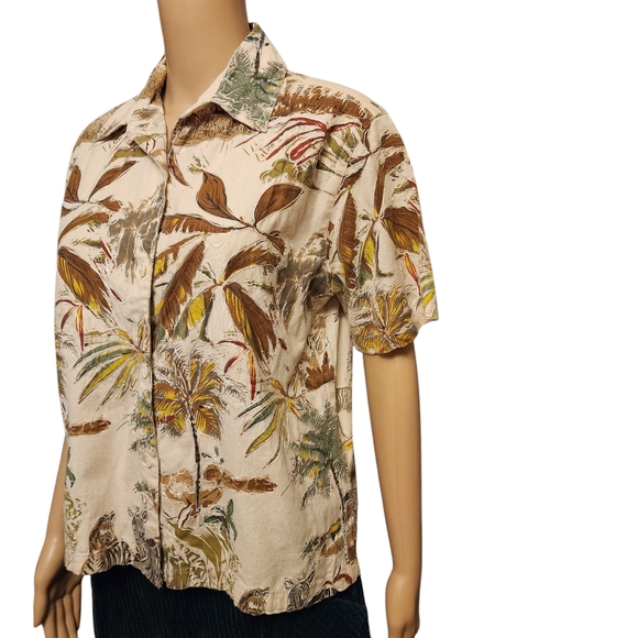 Vintage Safari Zebra Short Sleeve Button Down Linen Shirt S - Picture 3 of 11